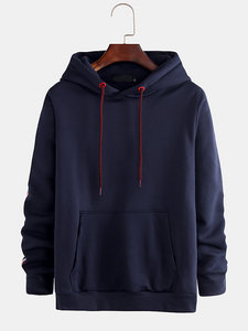 เสื้อฮู้ดดี้ดีไซน์คลาสสิคเรียบง่ายสำหรับผู้ชาย  สามารถสั่งทำได้ตามขนาดและสีที่ต้องการ  แบบสวมหัวพร้อมแถบที่แขนเสื้อ รุ่น CP-MH-02 - Product Image 3