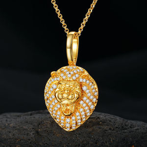 18K Gold Plated Lion Head Pendant With Crystal Rhinestones Micro Insert Hiphop <b>Charm</b> Unisex Animal Themed Jewelry Gift - Product Image 2