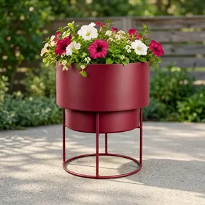 Macetero Metálico Color Borgoña con Soporte, Maceta Cilíndrica Moderna de Lujo para Interiores y Exteriores, Decoración para Hogar, Jardín y Escaleras - Product Image 5