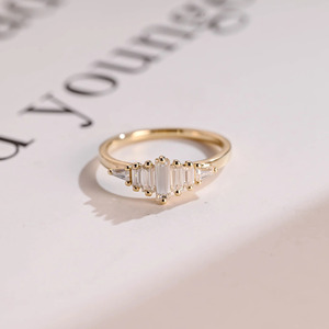 14K Yellow Gold Baguette Cut Lab Grown Diamond Cluster Wedding Band Ring - Product Image 1
