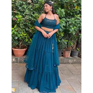 Sweet Teal Blue Georgette <b>Party</b> Wear Lehenga Choli Set with Dupatta - Product Image 6