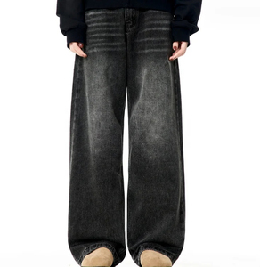 Jeans Baggy Homme Sur Mesure de Haute Qualité, Style Vintage Délavé à l'Acide, Coupe Droite Ample, Grande Taille, en Denim - Product Image 1