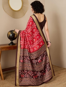 KV Women's Silk Blend <b>Red</b> Printed <b>Saree</b> With Unstitched Blouse - Product Image 4
