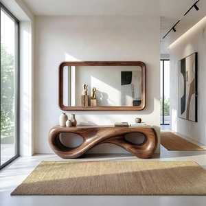 Walnut Rectangular Wall <b>Mirror</b> – Modern Wood Framed <b>Mirror</b> - Product Image 4