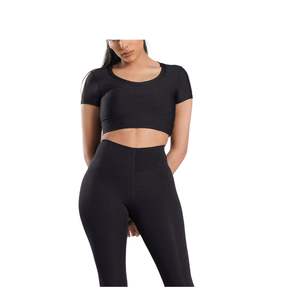 Camiseta Deportiva Corta Acanalada para Mujer, Personalizada OEM, Transpirable, Elástica, para Yoga, Gimnasio, Entrenamiento, Fitness, Ropa Deportiva, Ajustada - Product Image 1