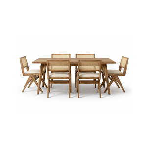 Juego de Mesa de Comedor de Madera de Teca Moderna Premium ARTERRA con Sillas de Mimbre y Cojines Ecológicos para Uso en Hogar, Hotel y Villa - Product Image 2