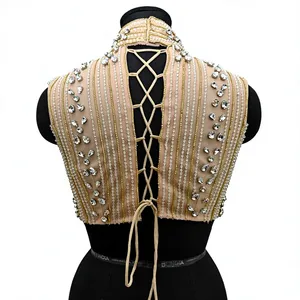Elegant High Neck Beaded Crop <b>Top</b> Sleeveless Rhinestone Embellished Sheath Gown Evening Dress - Product Image 2