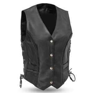 Chaleco de cuero para mujer, piel auténtica de vaca, bordado personalizado, chaleco de cuero para motociclista, ropa exterior de cuero para mujer en venta - Product Image 1