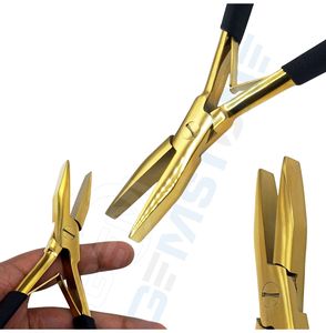 Pince à extensions capillaires professionnelle en acier inoxydable de 7 pouces, surface plate, finition dorée, poignée noire, durable, réutilisable, pour retrait et ajustement - Product Image 5