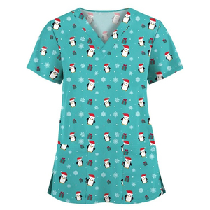 Custom Sublimation Holiday Scrubs - High-Quality Polyester Spandex Medical Uniform - Factory Price Seasonal <b>Nursing</b> Top - Product Image 6