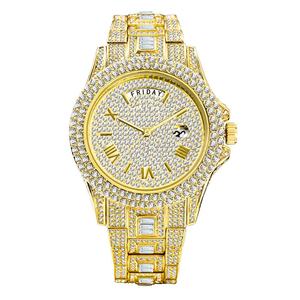 Montres mécaniques de luxe pour hommes, étanches, plaquées or 18 carats, avec strass, montre sertie de diamants baguette, montre entièrement sertie de diamants - Product Image 4