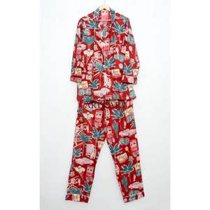 Ensemble de pyjama en coton fait main, imprimé floral, léger et respirant, pour femmes, 100% coton, coupe ajustée, été, maison - Product Image 4