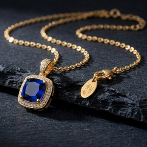 สร้อยคอจี้เงินแท้ 925 ชุบทอง 18K ประดับเพชร CZ สีฟ้าทรงคุชชั่น ขนาด 10 มม. เหมาะสำหรับใส่ทุกวัน เป็นของขวัญสำหรับเธอ ในราคาโรงงาน - Product Image 4