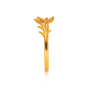 Elegant Dual Flower Leaf Open Band Gold Plated <b>Adjustable</b> <b>Ring</b> for Women Nature Inspired Floral Branch Fashion Jewelry - Product Image 4