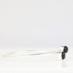 Wholesale Handmade 925 Sterling Silver Plated Natural Black Onyx Gemstone Two <b>Stone</b> Cabochon Bypass Bangle <b>Bracelet</b> Elegant - Product Image 2