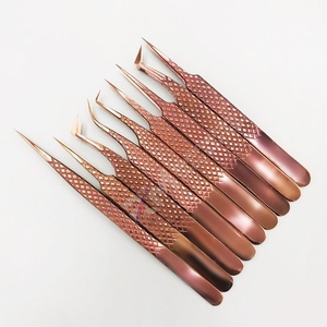 Pince à épiler RMI en acier inoxydable de haute qualité, couleur or rose plasma, pour extensions de cils, 90 degrés, 12cm/14cm, précision fine, lot de 2 cartes - Product Image 4