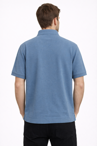 Camiseta Polo Clásica Azul Acero para Hombre, Mezcla de Algodón Suave, Estilo Casual Elegante, Manga Corta, Ofrece una Sensación Suave y Durabilidad - Product Image 3