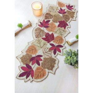 FAIZA CRAFT Handmade Embroidered Beaded <b>Table</b> <b>Runner</b> with Floral Scroll Pattern Brown <b>and</b> White <b>Placemat</b> - Product Image 3
