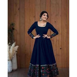 ATRACTIVO RAYON CON ESTAMPADO DIGITAL TRABAJO VESTIDO AZUL - Product Image 2