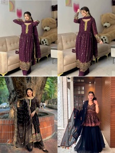 Atractivo Vestido de Georgette con Bordado de Lentejuelas y Dupatta en Color Rosa - Product Image 6