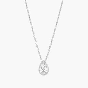 Luxury Women's Bezel Solitaire Pendant <b>Necklace</b> with 1 CTW Pear Shaped Lab-Grown Diamond in White Gold - Product Image 1