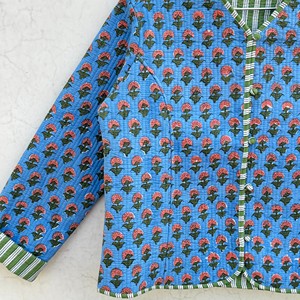 Veste matelassée en coton pour femme, imprimé floral, manches longues, col en V, fermeture boutonnée, longueur normale, vêtement d'extérieur - Product Image 5