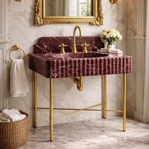 Lavabo de Baño Moderno de Mármol Rojo Natural Rosso Levanto, Sobre Encimera, con Desagüe, para Uso en Almacenes - Product Image 1
