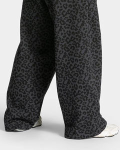 Women’s Grey Leopard Print Wide Leg Pants High Waist Elastic Casual Streetwear Loose Fit Jogger <b>Trousers</b> with Piping - Product Image 6