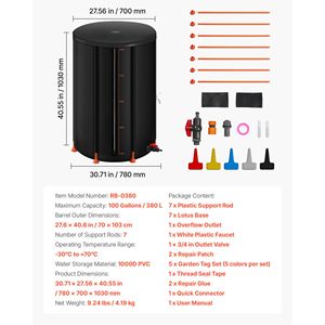 Baril de pluie pliable de 100 gallons, système de collecte d'eau de jardin en PVC 1000D, réservoirs de stockage d'eau de pluie pour usage extérieur - Product Image 4