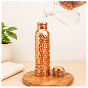 Pure Copper Eco-Friendly <b>Water</b> <b>Bottle</b> <b>1</b> <b>Litre</b> Hammered Design Leak-Proof & BPA-Free Ayurvedic Vessel for Yoga Gym Travel on Sale - Product Image 4
