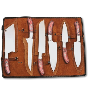 Ensemble de couteaux de chef professionnels en acier inoxydable de haute qualité, lame tranchante, orientation pour droitier, manche en bois personnalisé - Product Image 1