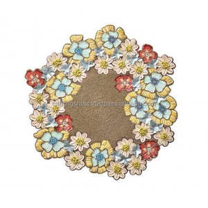 Manteles Individuales Hechos a Mano, Ecológicos, con Diseño Floral Moderno, Color Verde Oscuro y Marrón, con Cuentas, Camino de Mesa de 300 mm de Diámetro, Decoración Personalizada para Mesa - Product Image 6