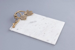 Marble <b>Decorative</b> Tray Rectangle Serving Platter Floral Handle Table <b>Decor</b> for Living Room Anniversary Gift - Product Image 2