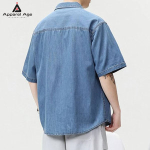 เสื้อเชิ้ตยีนส์ผู้ชายขายส่ง ทรงเข้ารูป สไตล์ลำลอง ผ้าฝ้ายคุณภาพสูง แขนสั้น แฟชั่น เสื้อโอเวอร์ไซส์สำหรับผู้ชาย จำหน่ายจำนวนมาก - Product Image 2