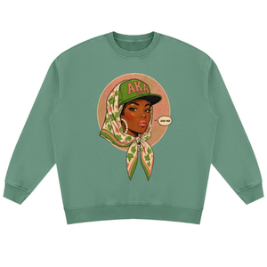 Sudadera Gráfica Verde de Manga Larga para Mujer AKA Cover Girl, Estilo Casual Inspirado en la Hermandad, Moda Urbana - Product Image 1