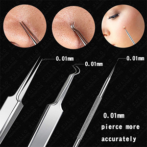 Professional 8 Piece Stainless Steel Acne Extractor Kit Blackhead Whitehead Remover <b>Tools</b> Set with Custom Logo Label Case - Product Image 6