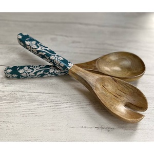 ชุดช้อนส้อมไม้ทำมือเคลือบเงาสำหรับเสิร์ฟสลัด ขายดี ใช้ในครัว - Product Image 3