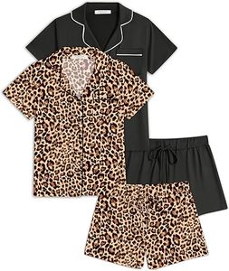 Ensemble pyjama 2 pièces pour femme, vêtements de nuit à manches courtes avec boutons sur le devant, doux, confortable et respirant - Product Image 4