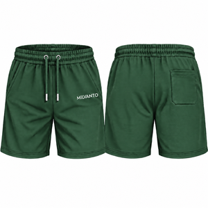 Shorts en molleton français premium pour homme, couleur verte personnalisée, avec cordon de serrage, taille élastique, poches latérales, impression personnalisée, respirants - Product Image 1