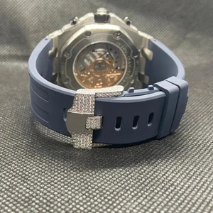 Reloj cronógrafo de lujo de acero inoxidable para hombre, esfera azul de 43 mm, correa de caucho, movimiento de cuarzo con cristal de zafiro - Product Image 4