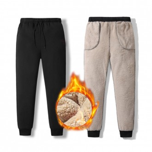 Pantalones para correr de lana gruesa de invierno, ropa de trabajo de entrenamiento liso con pantalones de piel, bandas para exteriores, Boa Fleece - Product Image 1