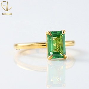 10K Gold <b>Emerald</b> Cut Green Moissanite Diamond Solitaire Promise Engagement <b>Ring</b> - Product Image 4