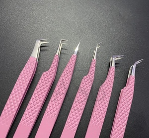 Pinza para Pestañas Color Rosa Bebé con Punta Plateada, Acero Inoxidable, Impresión de Logotipo Personalizado, Instrumento de Belleza Profesional - Product Image 2