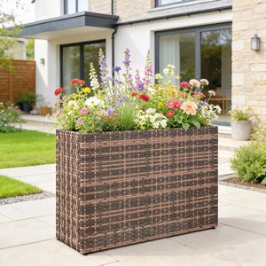Maceta Rectangular Alta de Mimbre Sintético Marrón con Orificios y Revestimiento Extraíble, Maceta Grande para Plantas de Interior y Exterior - Product Image 2