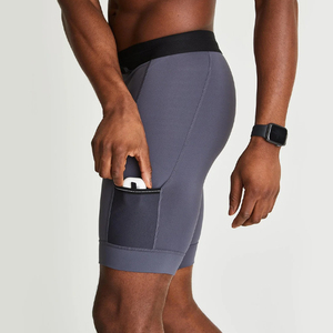 OEM Custom Manufacturers Eco-Friendly 100% Cotton Quick Dry Drawstring Waist Half Tight <b>Compression</b> <b>Shorts</b> with Pockets for <b>Men</b> - Product Image 2
