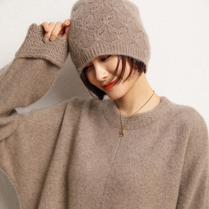 Bonnet en tricot unisexe en mélange de laine, tricoté à la main, couleur unie, bonnet d'hiver décontracté, 56-58 cm, adulte - Product Image 5
