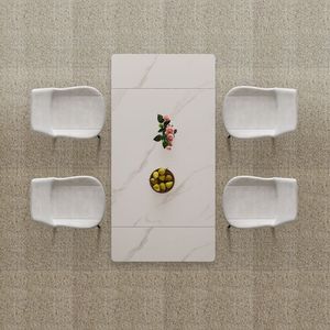 Set Tavolo da Pranzo Rettangolare Moderno con Piano in Pietra Sinterizzata Retrattile e Gambe in Acciaio al Carbonio Nero, Design Rettangolare Elegante - Product Image 2