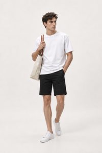 T-shirt blanc à col rond et manches courtes pour homme, coupe classique, 100 % coton jersey, décontracté, uni, respirant, tricoté, écologique - Product Image 4
