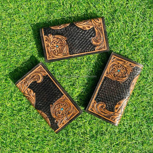 Nueva cartera tallada a mano de piel de vaca, carteras florales de cuero plegable, diseño de cuero con herramientas para mujer, Cartera de cuero genuino - Product Image 3