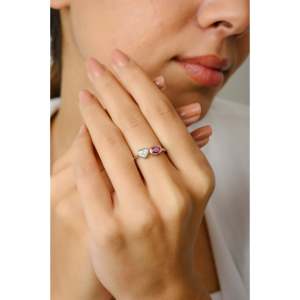 18K Gold Heart Diamond & Oval Ruby Toi Et Moi Ring - Product Image 5